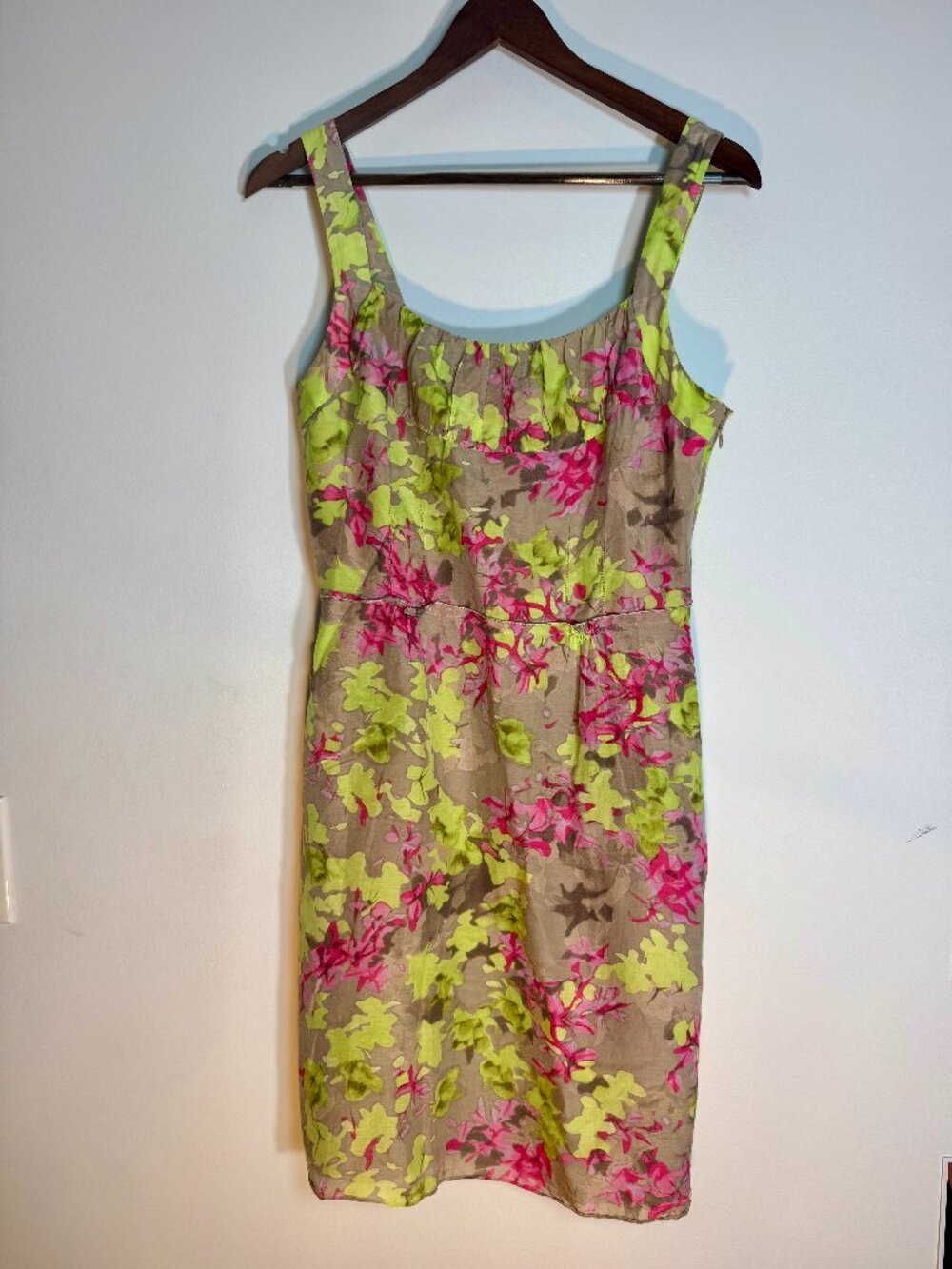 Banana Republic Floral Print Dress Silk Cotton Pink Green Party - Size 4